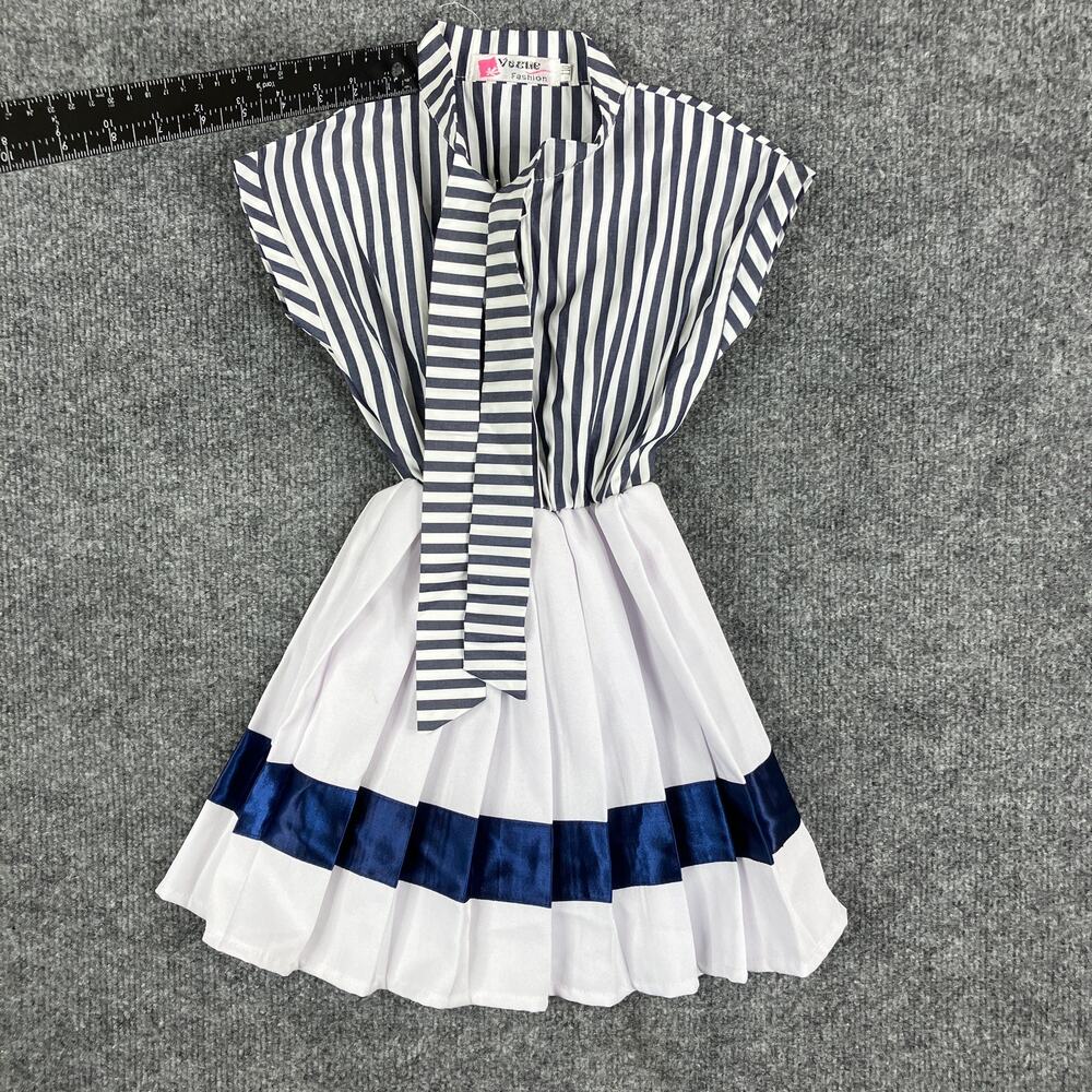 Vogue Fashion Dress‎ Girls Size 4T-5T Navy White Striped Sailor Fit & Flare Cute